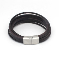 Men Jewelry Braided Genuine Leather Stainless Steel Bracelet